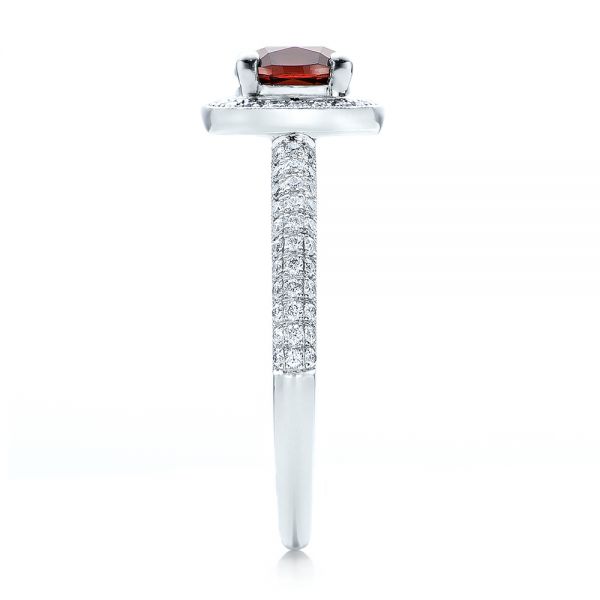 Platinum Custom Garnet And Diamond Halo Engagement Ring - Side View - 100925
