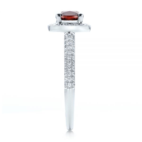  Platinum Custom Garnet And Diamond Halo Engagement Ring - Side View -  100925