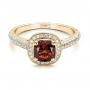 14k Yellow Gold 14k Yellow Gold Custom Garnet And Diamond Halo Engagement Ring - Flat View -  100925 - Thumbnail