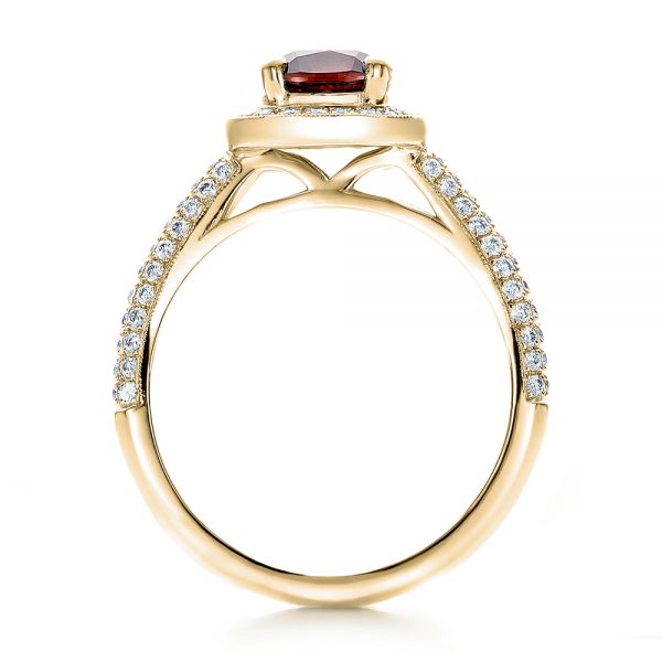 14k Yellow Gold 14k Yellow Gold Custom Garnet And Diamond Halo Engagement Ring - Front View -  100925