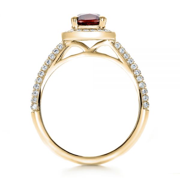 18k Yellow Gold 18k Yellow Gold Custom Garnet And Diamond Halo Engagement Ring - Front View - 100925