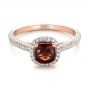 14k Rose Gold 14k Rose Gold Custom Garnet And Pave Diamond Halo Engagement Ring - Flat View -  102222 - Thumbnail