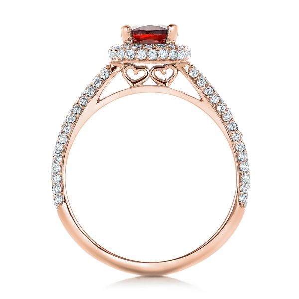 14k Rose Gold 14k Rose Gold Custom Garnet And Pave Diamond Halo Engagement Ring - Front View -  102222