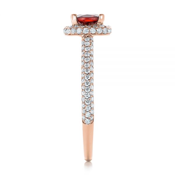 18k Rose Gold 18k Rose Gold Custom Garnet And Pave Diamond Halo Engagement Ring - Side View -  102222
