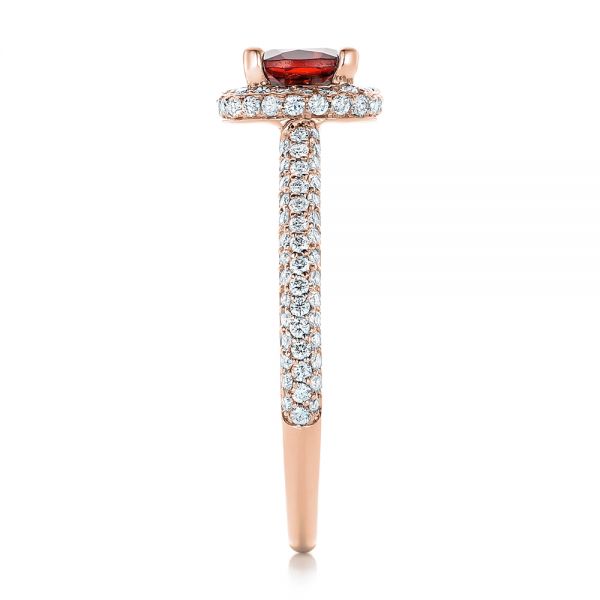 18k Rose Gold 18k Rose Gold Custom Garnet And Pave Diamond Halo Engagement Ring - Side View - 102222