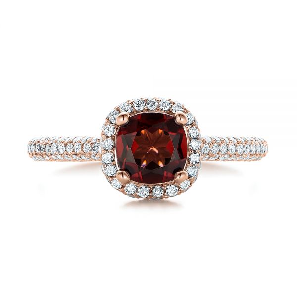18k Rose Gold 18k Rose Gold Custom Garnet And Pave Diamond Halo Engagement Ring - Top View -  102222