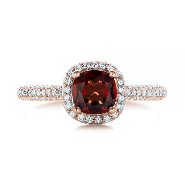18k Rose Gold 18k Rose Gold Custom Garnet And Pave Diamond Halo Engagement Ring - Top View - 102222
