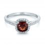 14k White Gold Custom Garnet And Pave Diamond Halo Engagement Ring - Flat View -  102222 - Thumbnail