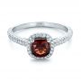 18k White Gold 18k White Gold Custom Garnet And Pave Diamond Halo Engagement Ring - Flat View -  102222 - Thumbnail