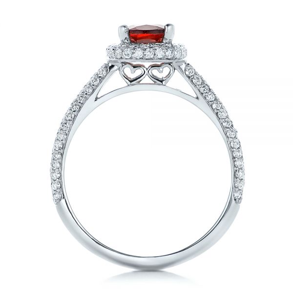  Platinum Platinum Custom Garnet And Pave Diamond Halo Engagement Ring - Front View -  102222