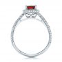 14k White Gold Custom Garnet And Pave Diamond Halo Engagement Ring - Front View -  102222 - Thumbnail