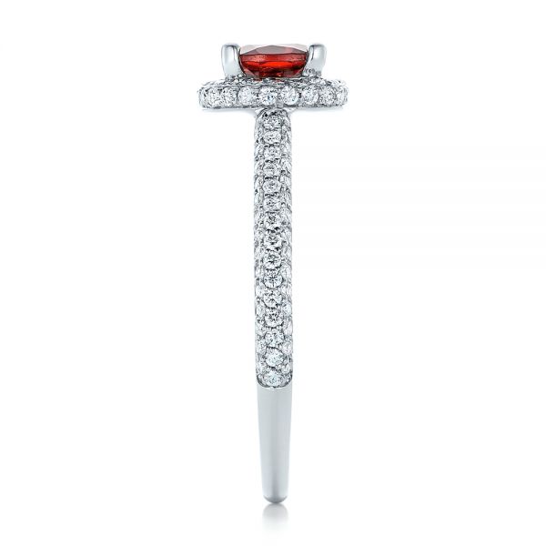 14k White Gold Custom Garnet And Pave Diamond Halo Engagement Ring - Side View -  102222