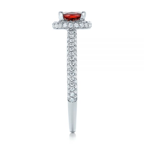 18k White Gold 18k White Gold Custom Garnet And Pave Diamond Halo Engagement Ring - Side View -  102222