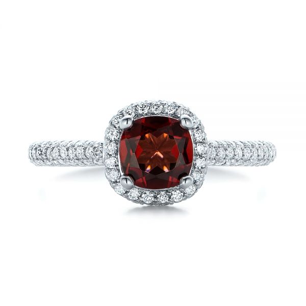 Custom Garnet And Pave Diamond Halo Engagement Ring #102222 - Seattle  Bellevue | Joseph Jewelry