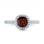 14k White Gold Custom Garnet And Pave Diamond Halo Engagement Ring - Top View -  102222 - Thumbnail
