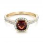 14k Yellow Gold 14k Yellow Gold Custom Garnet And Pave Diamond Halo Engagement Ring - Flat View -  102222 - Thumbnail