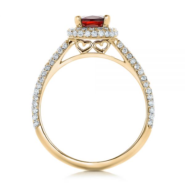 14k Yellow Gold 14k Yellow Gold Custom Garnet And Pave Diamond Halo Engagement Ring - Front View -  102222