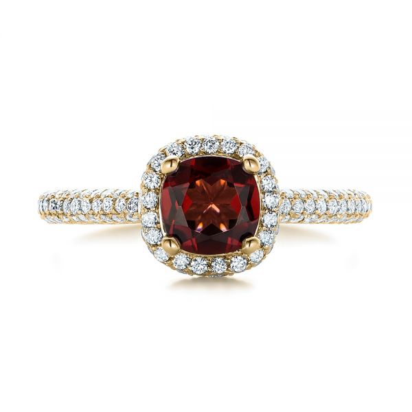 14k Yellow Gold 14k Yellow Gold Custom Garnet And Pave Diamond Halo Engagement Ring - Top View -  102222