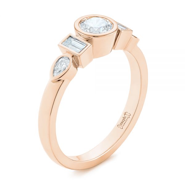 18k Rose Gold 18k Rose Gold Custom Geometric Diamond Engagement Ring - Three-Quarter View -  104786