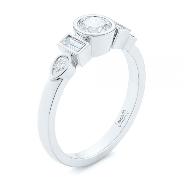  Platinum Custom Geometric Diamond Engagement Ring - Three-Quarter View -  104786