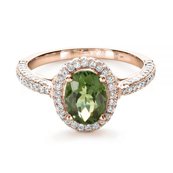 14k Rose Gold 14k Rose Gold Custom Green Peridot And Diamond Engagement Ring - Flat View - 1125