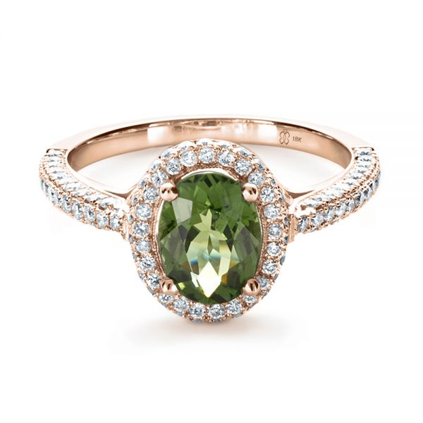 14k Rose Gold 14k Rose Gold Custom Green Peridot And Diamond Engagement Ring - Flat View -  1125