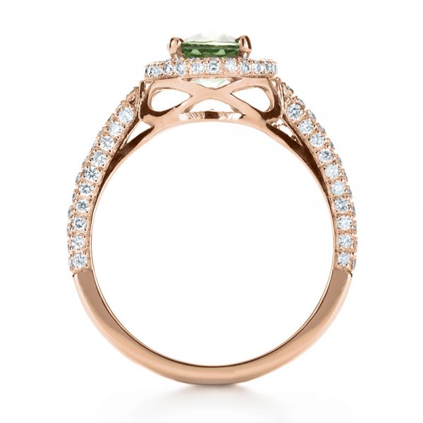 18k Rose Gold 18k Rose Gold Custom Green Peridot And Diamond Engagement Ring - Front View -  1125