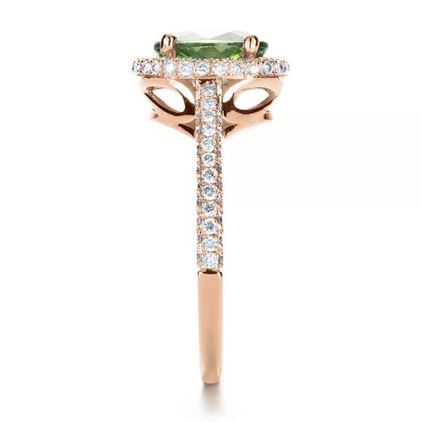 14k Rose Gold 14k Rose Gold Custom Green Peridot And Diamond Engagement Ring - Side View -  1125
