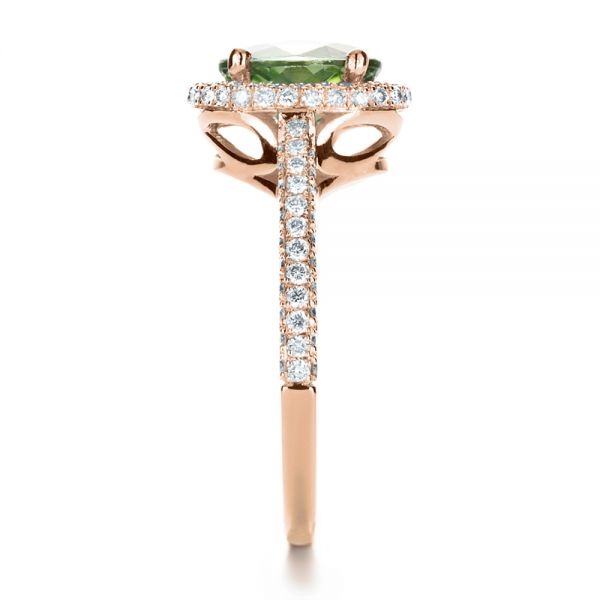 14k Rose Gold 14k Rose Gold Custom Green Peridot And Diamond Engagement Ring - Side View - 1125