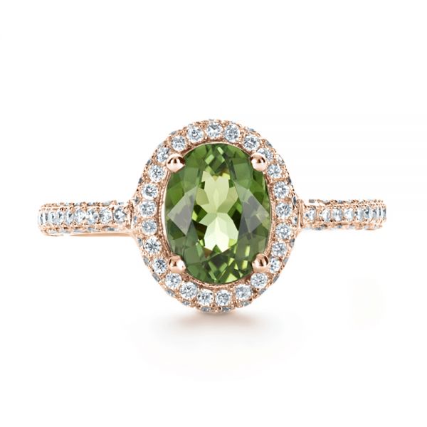 14k Rose Gold 14k Rose Gold Custom Green Peridot And Diamond Engagement Ring - Top View - 1125