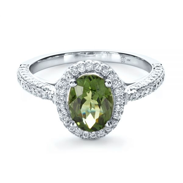  Platinum Platinum Custom Green Peridot And Diamond Engagement Ring - Flat View -  1125