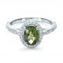 18k White Gold Custom Green Peridot And Diamond Engagement Ring - Flat View -  1125 - Thumbnail
