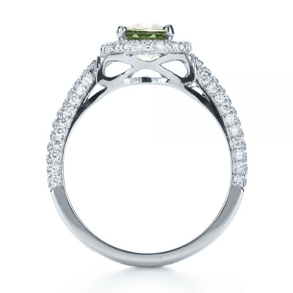 18k White Gold Custom Green Peridot And Diamond Engagement Ring - Front View - 1125