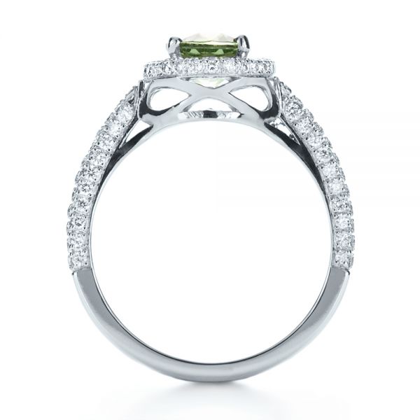 18k White Gold Custom Green Peridot And Diamond Engagement Ring - Front View -  1125