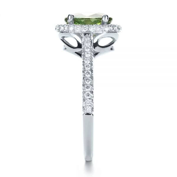 18k White Gold Custom Green Peridot And Diamond Engagement Ring - Side View -  1125