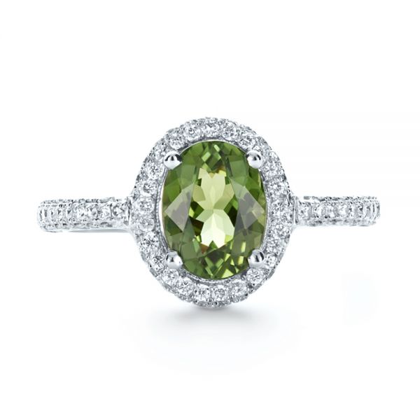 18k White Gold Custom Green Peridot And Diamond Engagement Ring - Top View - 1125