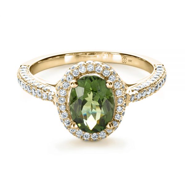 14k Yellow Gold 14k Yellow Gold Custom Green Peridot And Diamond Engagement Ring - Flat View -  1125