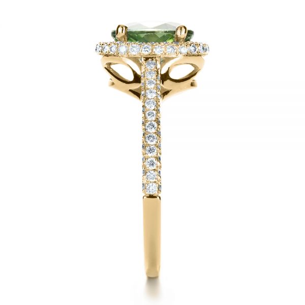 18k Yellow Gold 18k Yellow Gold Custom Green Peridot And Diamond Engagement Ring - Side View -  1125