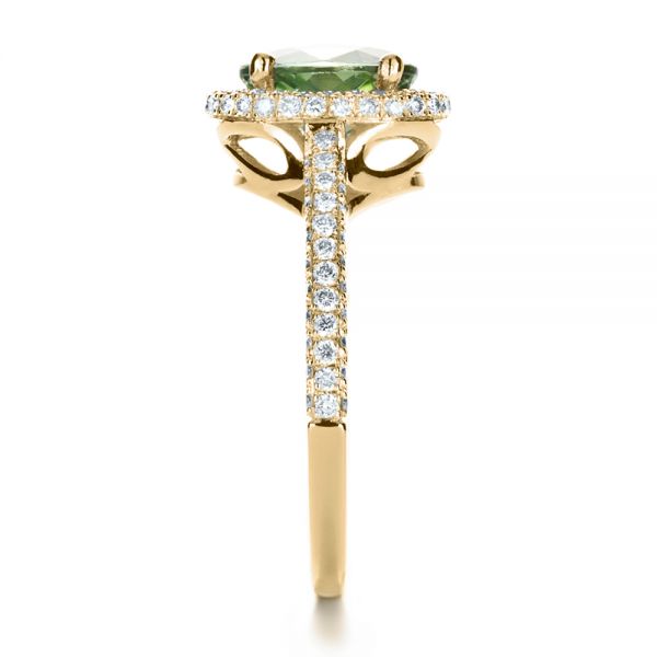 18k Yellow Gold 18k Yellow Gold Custom Green Peridot And Diamond Engagement Ring - Side View - 1125