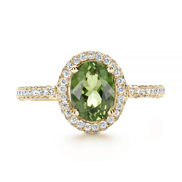 18k Yellow Gold 18k Yellow Gold Custom Green Peridot And Diamond Engagement Ring - Top View -  1125