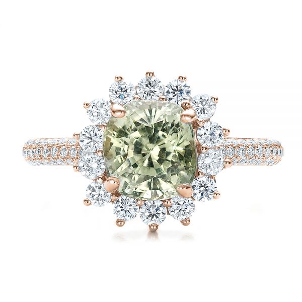 14k Rose Gold 14k Rose Gold Custom Green Sapphire And Diamond Engagement Ring - Top View -  100111