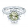 14k White Gold Custom Green Sapphire And Diamond Engagement Ring - Flat View -  100111 - Thumbnail