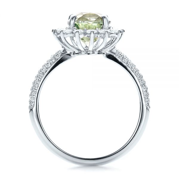 14k White Gold Custom Green Sapphire And Diamond Engagement Ring - Front View -  100111
