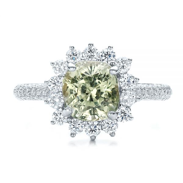  Platinum Platinum Custom Green Sapphire And Diamond Engagement Ring - Top View -  100111