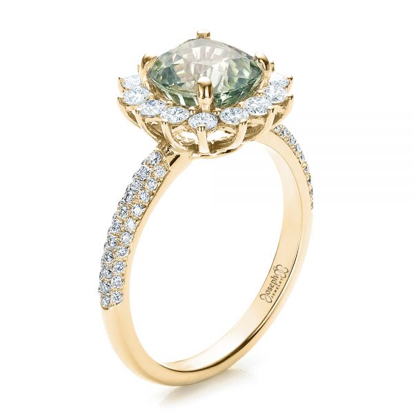 14k Yellow Gold 14k Yellow Gold Custom Green Sapphire And Diamond Engagement Ring - Three-Quarter View - 100111