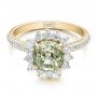 18k Yellow Gold 18k Yellow Gold Custom Green Sapphire And Diamond Engagement Ring - Flat View -  100111 - Thumbnail