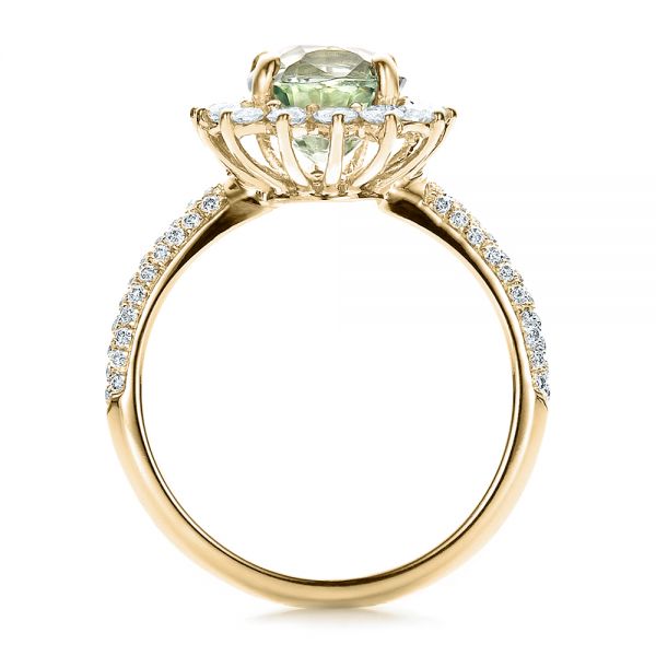 18k Yellow Gold 18k Yellow Gold Custom Green Sapphire And Diamond Engagement Ring - Front View -  100111