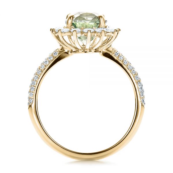 14k Yellow Gold 14k Yellow Gold Custom Green Sapphire And Diamond Engagement Ring - Front View - 100111