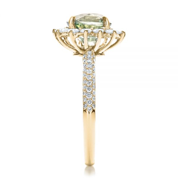 18k Yellow Gold 18k Yellow Gold Custom Green Sapphire And Diamond Engagement Ring - Side View -  100111