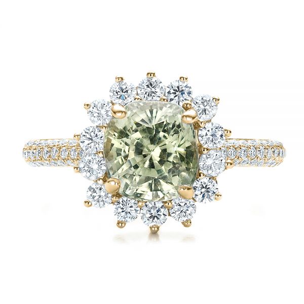 18k Yellow Gold 18k Yellow Gold Custom Green Sapphire And Diamond Engagement Ring - Top View -  100111